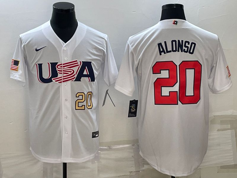 Men 2023 World Cub USA #20 Alonso White Nike MLB Jersey2->more jerseys->MLB Jersey